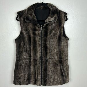Giacca Faux Fur Full Zip Brown & Black High Neck Reversible Vest Size M